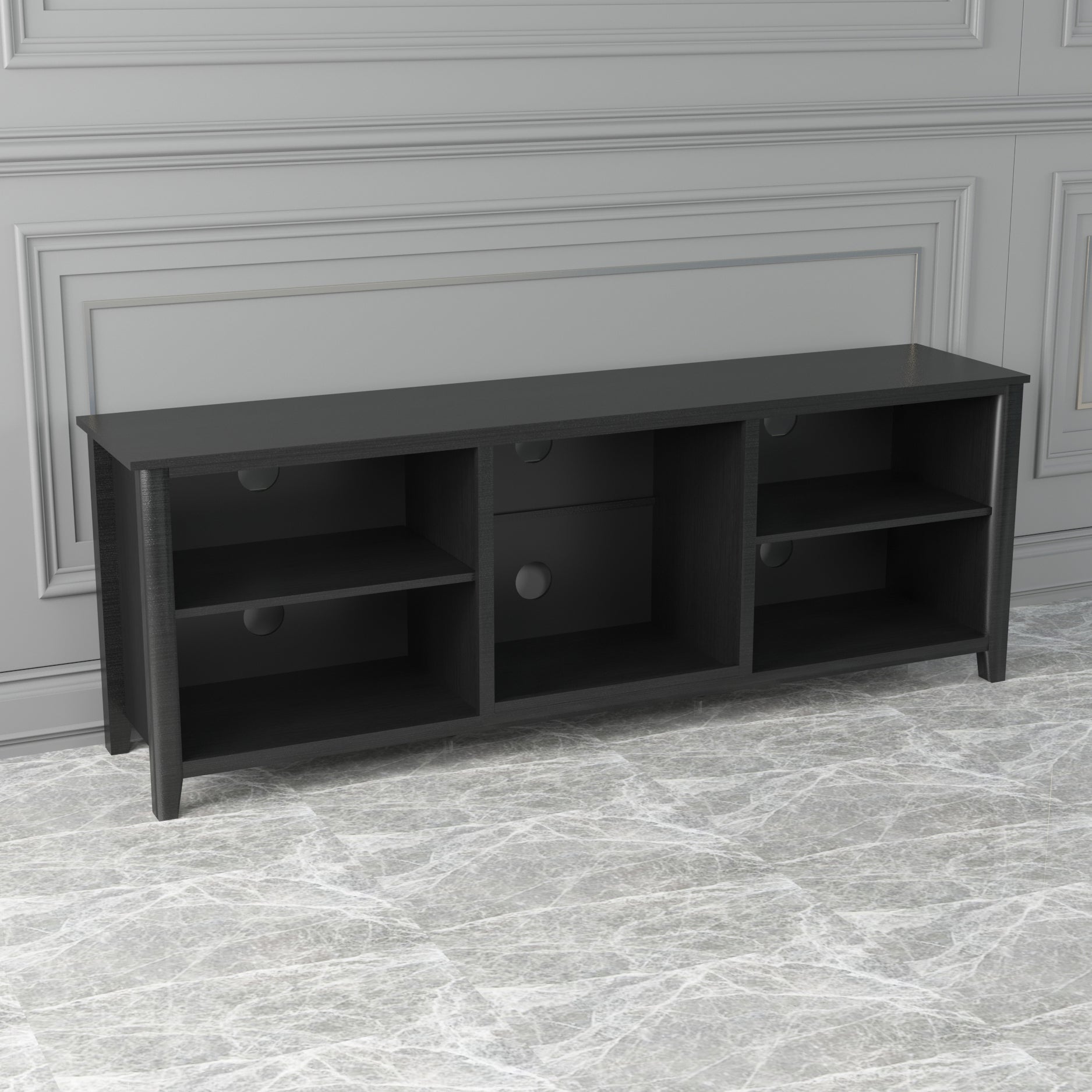 Traditional Wood TV Stand with 2 Doors, Black