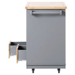 Rolling Mobile Kitchen Island with Solid Wood Top, 2 Drawers & Tableware Cabinet, Grey Blue
