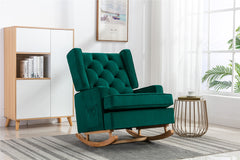 30.7"W Comfortable Rocking Chair with Natural Solid Rubber Wood Legs, Emerald