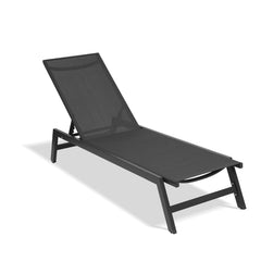 Outdoor Chaise Lounge Chair with 5-Position Adjustable Back, All Weather Aluminum Recliner, Black