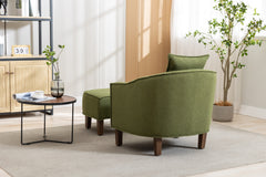 NOBLEMOOD Accent Chair with Ottoman, Mid Century Modern Barrel Chair Upholstered Club Tub Round Arms Chair, Olive