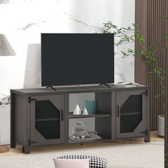 Modern TV Stand for 65'' TV with Large Storage Space, 3 Levels Adjustable Shelves & Magnetic Cabinet Door, Dark Oak