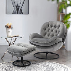 NOBLEMOOD Swivel Accent chair with Ottoman, Velvet Upholstered Lounge Sofa Chair for Living Room Bedroom, Grey