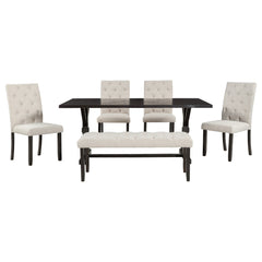 6-Piece Farmhouse Dining Table Set with 72" Wood Rectangular Table, 4 Upholstered Chairs & Bench (Espresso)