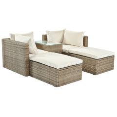 5-Piece Patio Wicker Sectional Sofa Set with Ottomans and Cushions, Brown Rattan