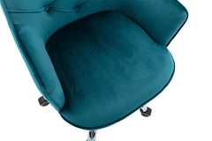 NOBLEMOOD Velvet Swivel Shell Chair for Living Room Modern Leisure Armchair with Wheels for Home Sturdy Room, Blue