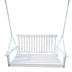 Hanging Porch Swing Wood Swing Bench with Hanging Chains, White