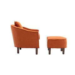 NOBLEMOOD Accent Chair with Ottoman, Mid Century Modern Barrel Chair Upholstered Club Tub Round Arms Chair, Orange