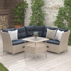 4-Piece Outdoor Wicker Sofa Set with Adjustable Backs and Table, Gray