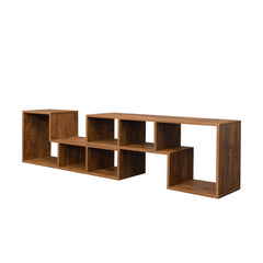 Double L-Shaped TV Stand with Display Shelf & Bookcase, Walnut