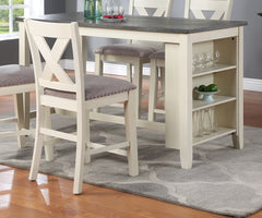 Modern Contemporary 5pc Counter Height High Dining Table with Storage Shelves & 4 High Chairs, Off White