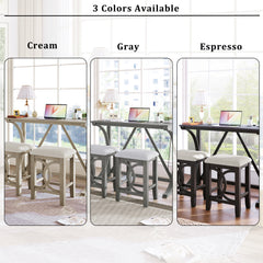 Farmhouse 3-Piece Counter Height Dining Table Set with USB Port & Upholstered Stools, Cream