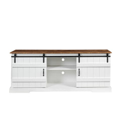 Farmhouse TV Stand with Sliding Barn Doors & Open Storage Cabinets for 80 Inch TV, White