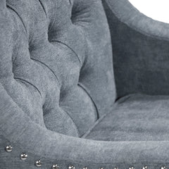 NOBLEMOOD Accent Chair with Vintage Brass Studs and Wood Legs, Button Tufted Upholstered Armchair, Gray