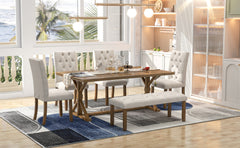 6-Piece Farmhouse Dining Table Set with 72" Wood Rectangular Table, 4 Upholstered Chairs & Bench (Walnut)