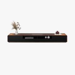 94.5" Modern Wood Fully-Assembled TV Stand with Drawers, Open Storage, Cabinet & Walnut Veneer, Black+Walnut