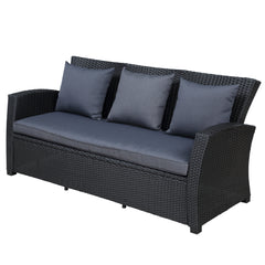 4-Piece Outdoor Black Wicker Furniture Sofa Set with Dark Grey Cushions