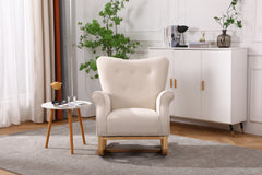 High Back Rocking Chair with Velvet Fabric and Rubber Wood Legs, Beige