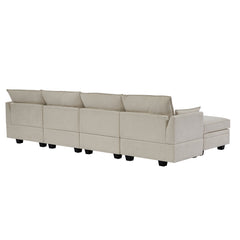 Large U-Shape Modular Sectional Sofa with Reversible Chaise, Storage Seats, Thickened Cushions, Beige