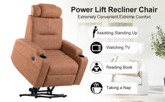 Power Lift Recliner Chair for Elderly,Recliner Chair for Living Room,Modern Reclining Sofa Chair, Electric Lift Recliner for Seniors,Side Pocket,USB Charge Port (Orange)