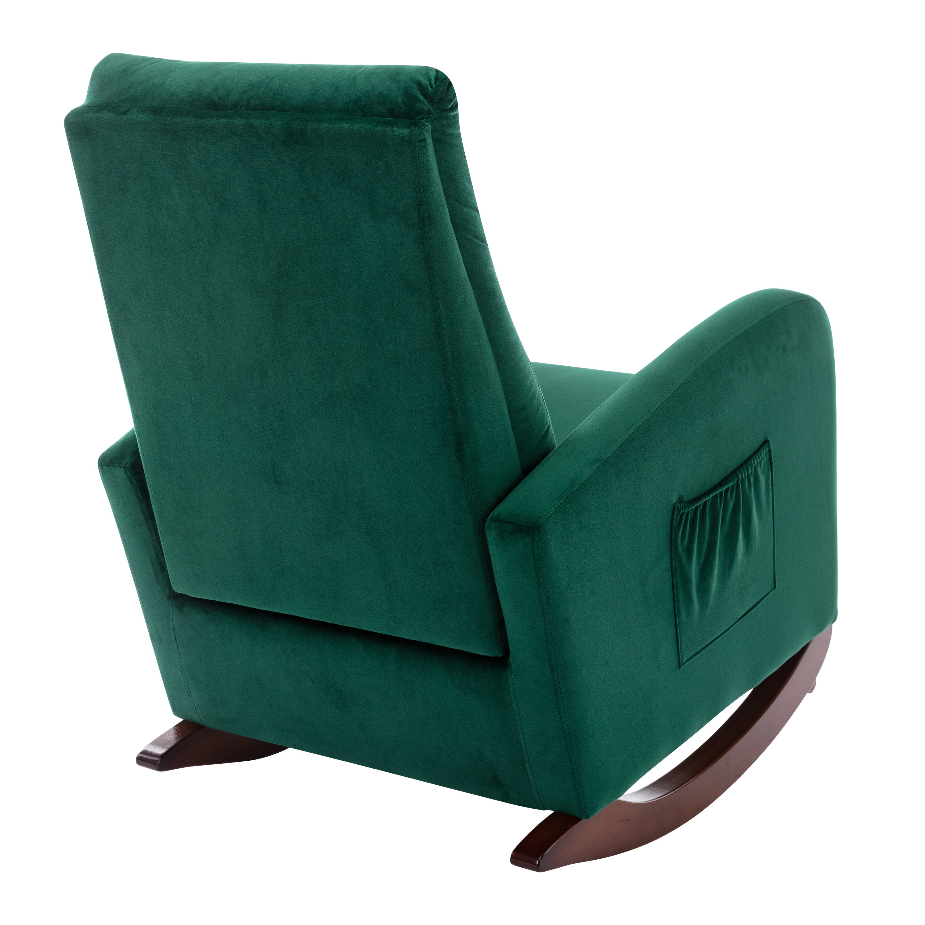 High Back Rocking Chair Nursery Chair with Thick Padded Seat & Side Pockets, Green