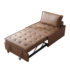 4 in 1 Pull-out Faux Leateher Sleeper Sofa Bed w/ Pillow & Side Pockets, No Armrest, Brown