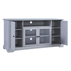 TV Stand with 2 Tempered Glass Doors, Adjustable Panels, Open Style Cabinet & Sideboard for TVs up to 65", Gray