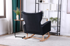 Mid Century Modern Velvet Upholstered Rocking Chair with Padded Seat for Living Room, Bedroom (Black)