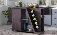 Kitchen Island Cart on Wheels with Adjustable Shelf & 5 Wine Holders, Espresso