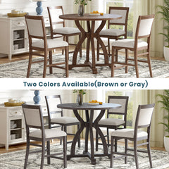 Farmhouse 5-Piece Round Dining Table Set with Trestle Legs & 4 Upholstered Dining Chairs, Brown