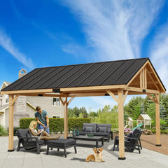 13x16ft Large Wood Pergola with Waterproof Asphalt Roof, Outdoor Permanent Hardtop Gazebo Canopy