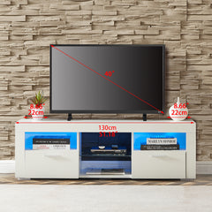 Modern TV Stand with LED Lights & High Glossy Front, White