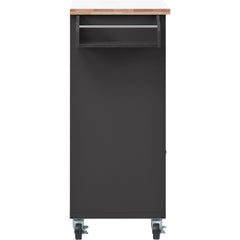 Kitchen Cart on 4 Wheels with 2 Drawers, 3 Open Shelves & Rubber Wood Top for Dinning Room, Black
