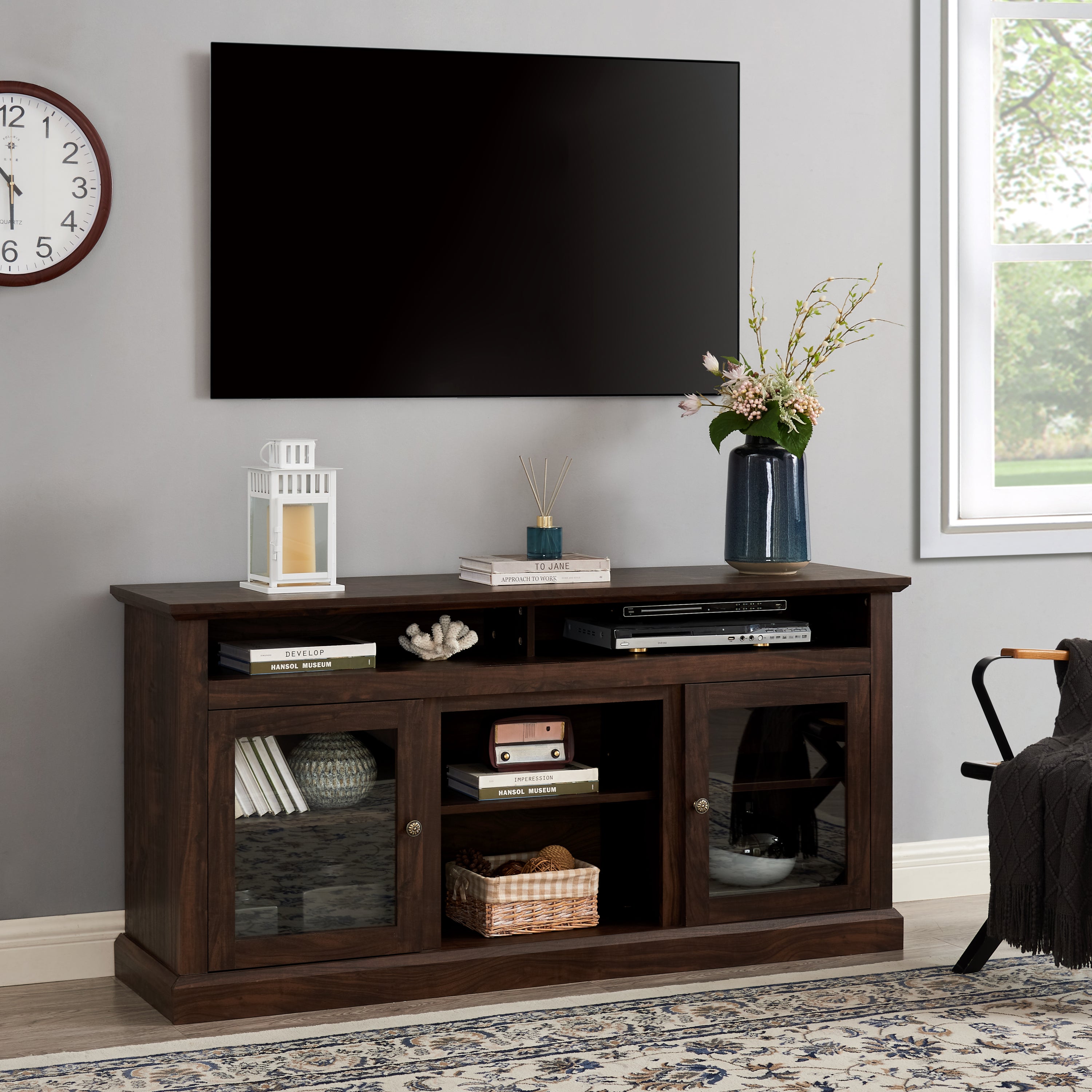 TV Media Stand Console for TV Up to 65" with Storage, Brown, 60"W*15.75"D*29"H