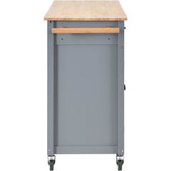 54.3" Kitchen Island Cart with Solid Wood Top, Locking Wheels, 4 Door Cabinets, Two Drawers, Spice Rack & Towel Rack, Grey Blue