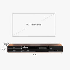 94.5" Modern Wood Fully-Assembled TV Stand with Drawers, Open Storage, Cabinet & Walnut Veneer, Black+Walnut