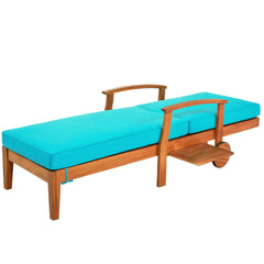2 Pcs Outdoor Solid Wood Chaise Lounge 78.8" Patio Reclining Daybed with Cushion, Wheels and Sliding Cup Table & Bule Cushion