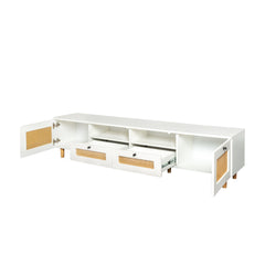 Farmhouse TV Stand with 2 Doors & 2 Open Shelves, White