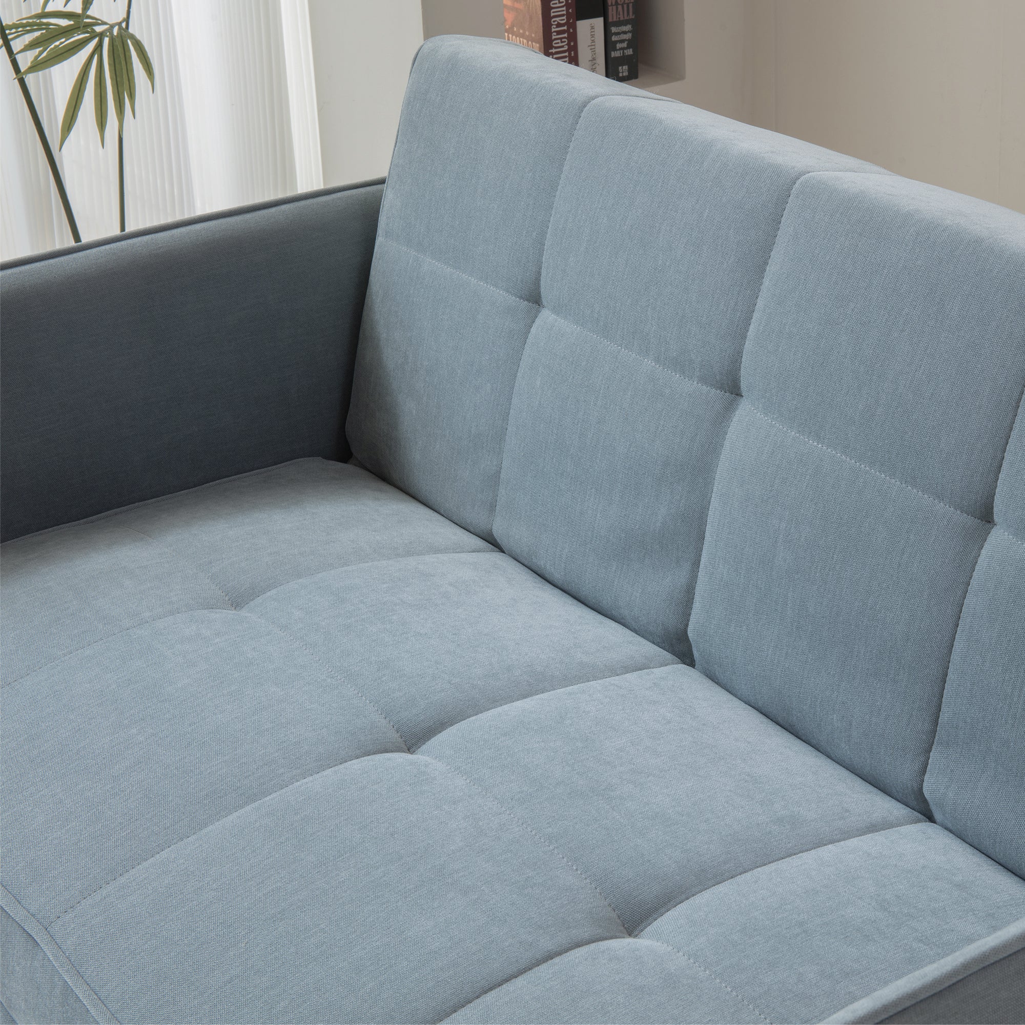 Chenille fabric pull-out sofa bed,sleeper loveseat couch with adjustable armrests-Grey