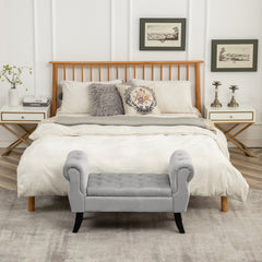 NOBLEMOOD 40" End of Bed Storage Bench for Bedroom, Entryway Bench w/ Rolled Armrest & Velvet Button for Living Room, Light Grey