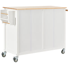 54.3" Kitchen Island Cart with Solid Wood Top, Locking Wheels, 4 Door Cabinets, Two Drawers, Spice Rack & Towel Rack, White