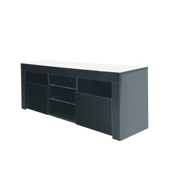 Modern 57" TV Stand with Matte Body, High Gloss Fronts & 16 Color LEDs, Black