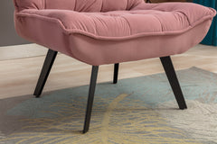 Modern Soft Velvet Fabric Accent Chair with Ottoman Black Legs, Pink