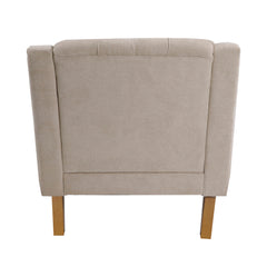 NOBLEMOOD Accent Chair with Vintage Brass Studs and Wood Legs, Button Tufted Upholstered Armchair, Beige