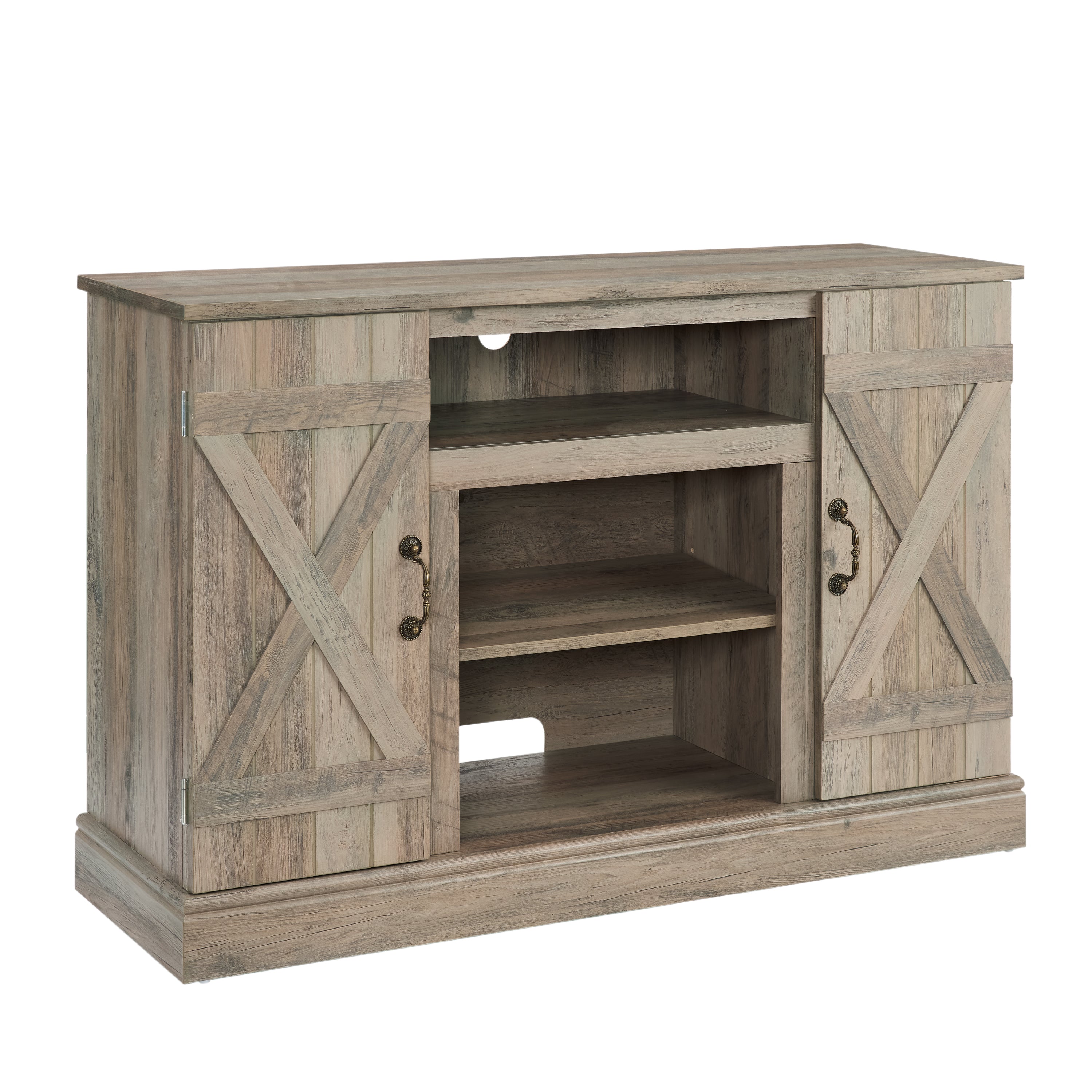 Farmhouse Classic TV Stand Antique Entertainment Console for TV up to 50" with Open and Closed Storage Space, Gray Wash
