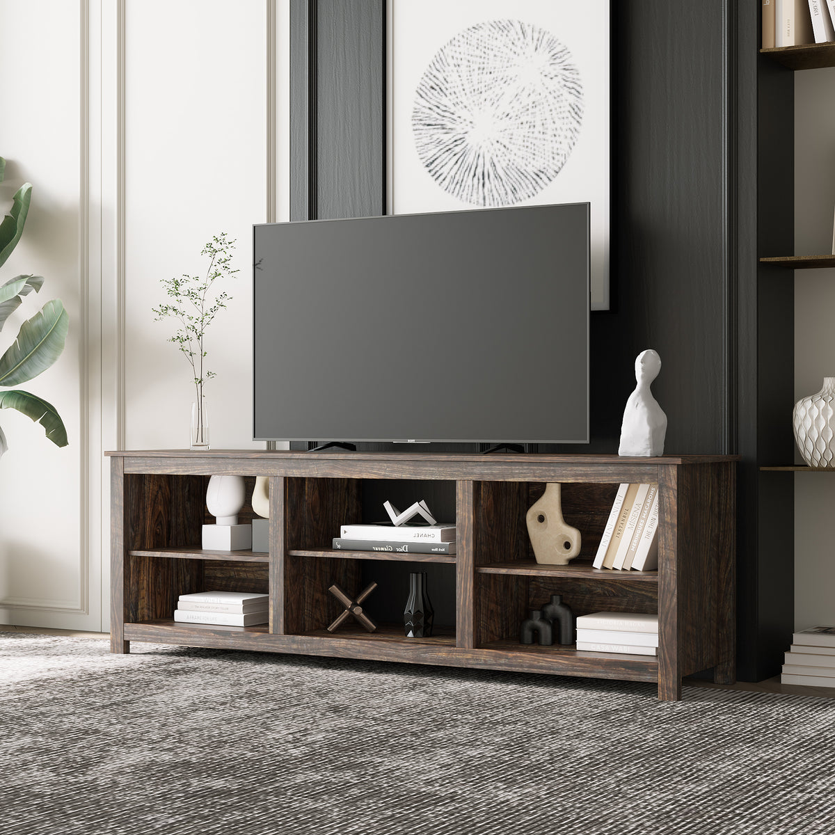 TV Stand with 6 Storage Compartments & 1 Shelf Cabinet, Espresso