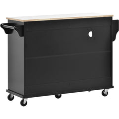 Kitchen Island Cart with Storage Cabinet & Two Locking Wheels, Solid Wood Desktop, Microwave Cabinet, Black