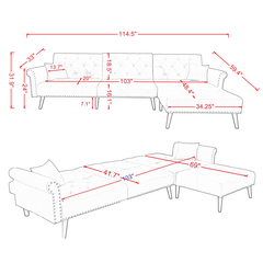 Velvet Convertible Sleeper Sofa Bed with Reclining Backrest, Ottoman and 2 Pillows