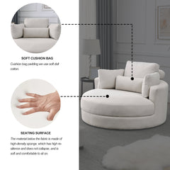 Swivel Accent Barrel Modern Sofa Lounge Club Big Round Chair with Storage Ottoman, Pillows, Beige