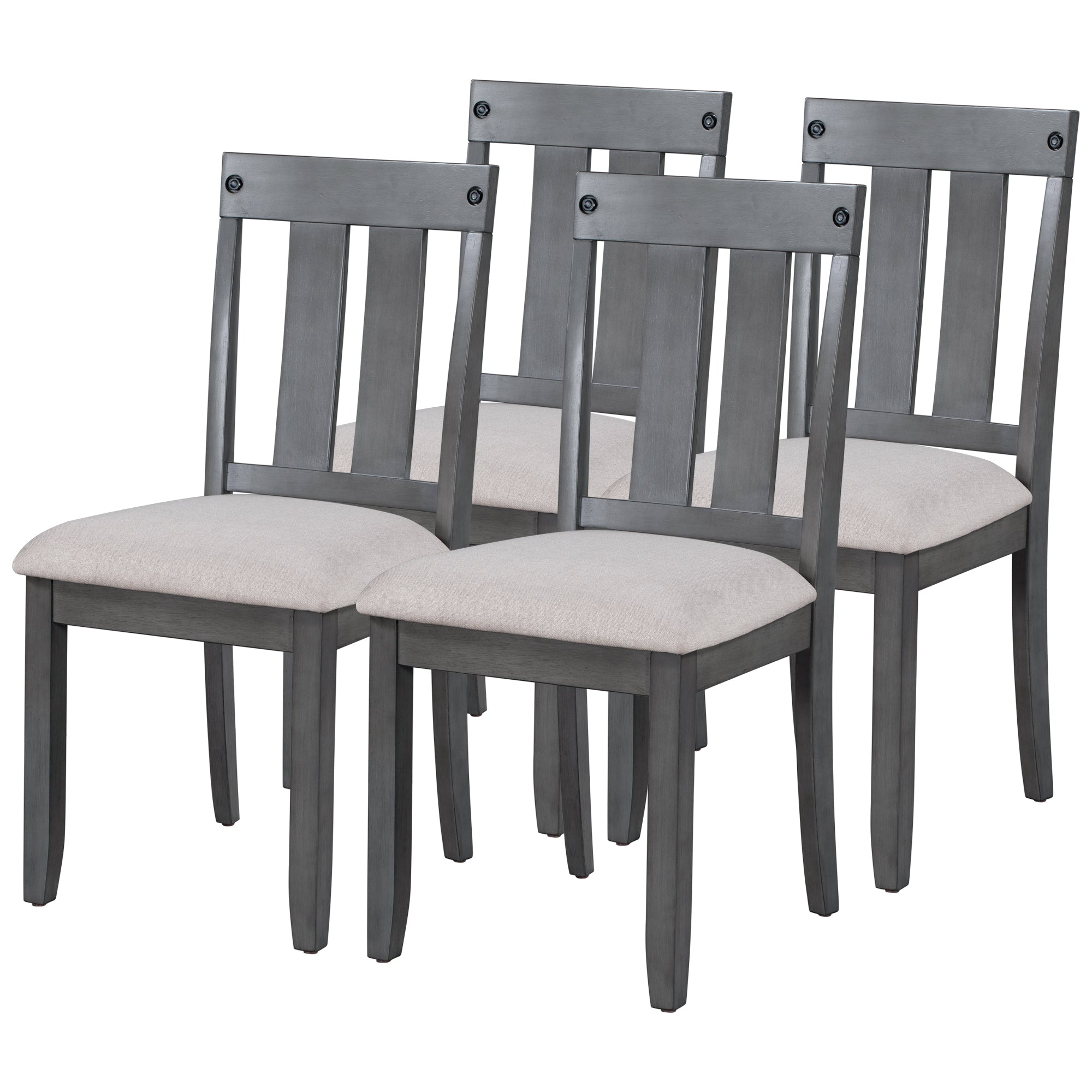 6-Piece Wooden Rustic Style Dining Set with Table, 4 Chairs & Bench (Gray)